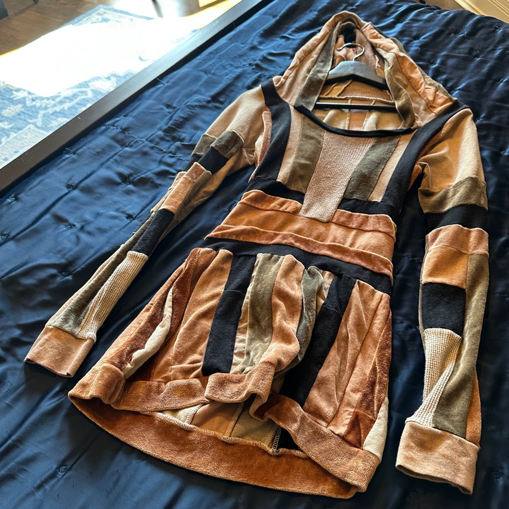 Striped Hooded Dress in Earth Tones